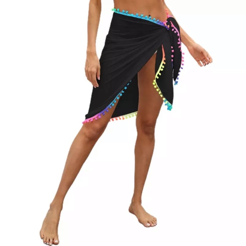 New! Black Rainbow Pom Sarong - Picture 2 of 6